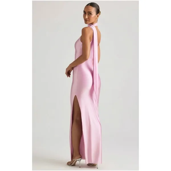 Oh Polly Sheril Asymmetric Scarf-Detail Maxi Dress in Soft Pink Size 4 New - Image 5