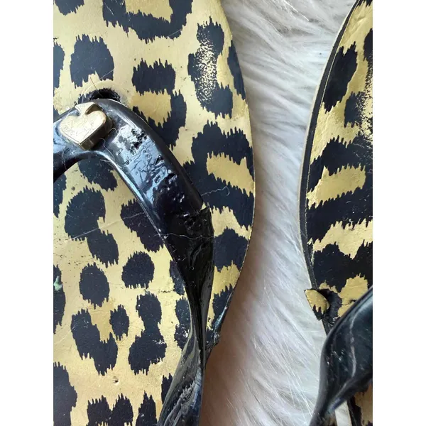 Kate Spade Leopard Print Flip Flops with Black Patent Straps - Image 3