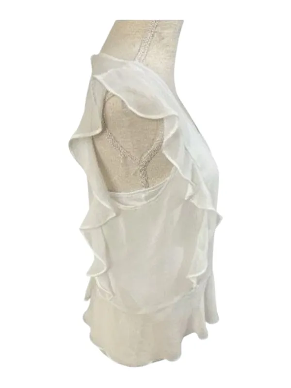 White Ruffle Sleeves V-neck Peplum Blouse Size M Pullover Summer Casual - Image 4