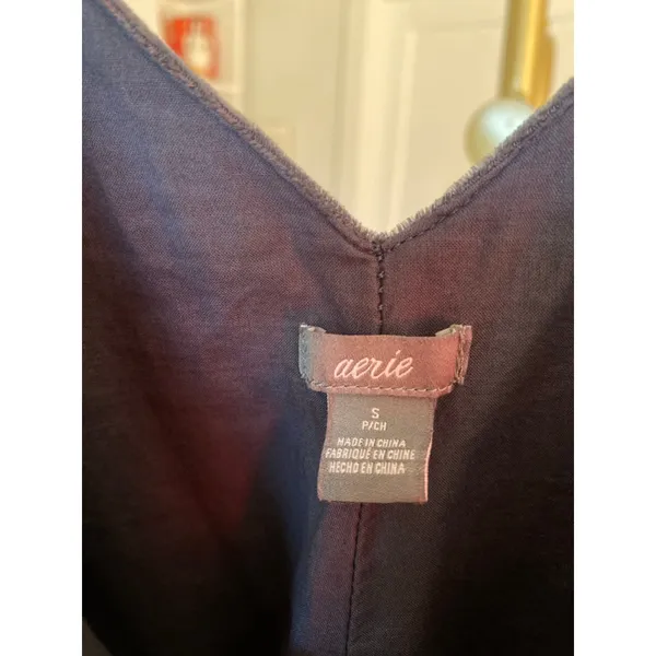 Aerie Navy Velvet Double Strap Cropped Cami Clean Girl‎ Quiet Luxury Feminine S - Image 4