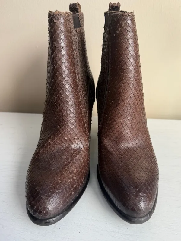 Firenze New Size 6 M 36 Brown Reptile Textured Leather Pointy Toe Boots Booties - Image 3