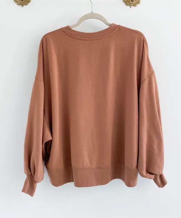 Zenana Boutique Tan Brown Mocha Oversized Crew Sweatshirt - Image 4