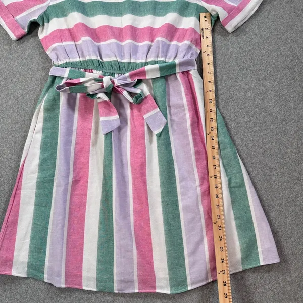 Ces Femme Striped Short Sleeve Dress Women's Large Belted Round Pink Green Purpl - Image 6