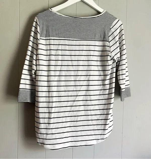 PINK CLOVER Curved Hem 3/4 T-SHIRT Mariniere Striped Pullover M - Image 2