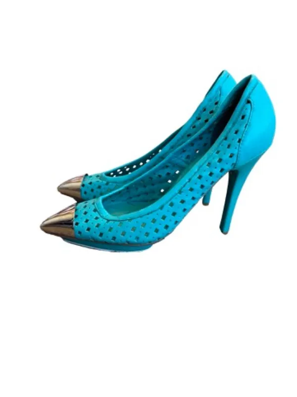 Jeffrey Campbell Bullet Turquoise Perforated Toe Pumps Heels Bold Size 8 Women's - Image 6