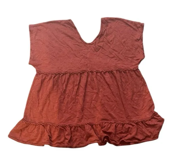 Altar'd State Rust/Brick/Burgundy Bohemian V Neck Ruffle Top - Image 3