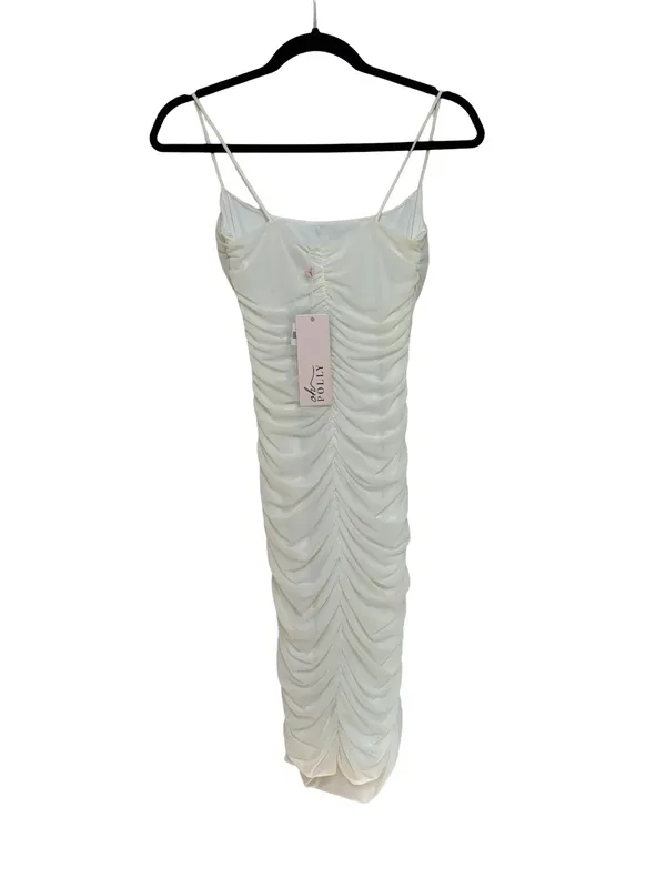 NEW Oh Polly Ruched Mesh Bodycon Dress in Oyster White - Size US 4 - Image 4