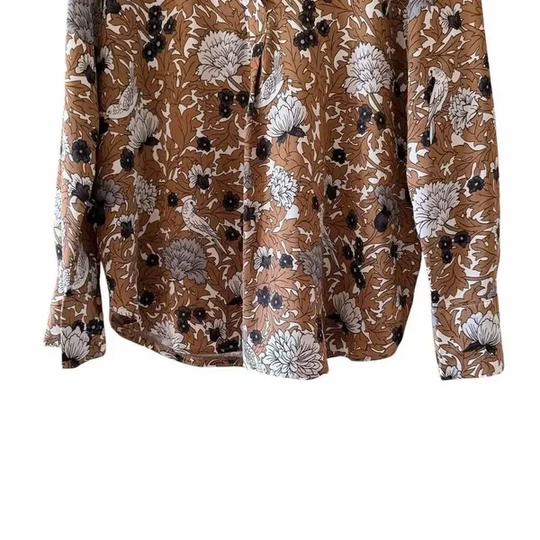 Ann Taylor Floral Mixed Media Pleat Front Gold Gray Office Career Top Sz MP - Image 3