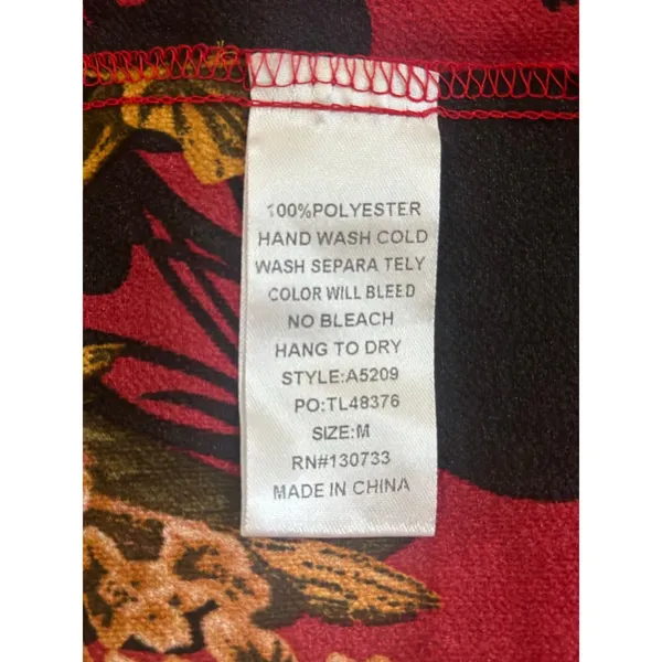 Umgee Floral Tie Front Blouse‎ Burgundy Red Long Sleeve V Neck Top - Image 6