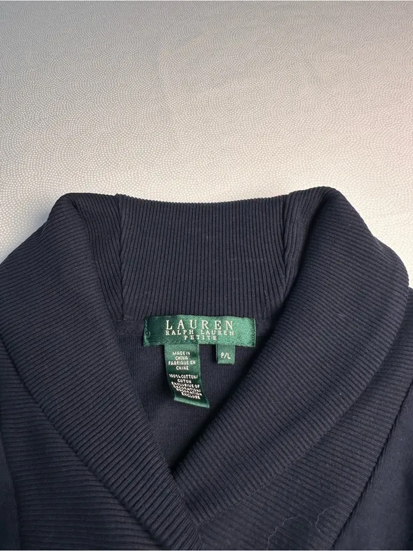 Lauren Ralph Lauren Women’s Petite P/L Navy Blue 100% Cotton Shawl Collar Top - Image 4
