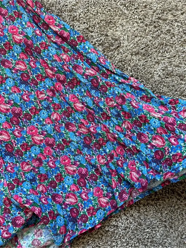 Zara Floral Mini Dress with White Peter Pan Collar - Blue & Pink - Image 3