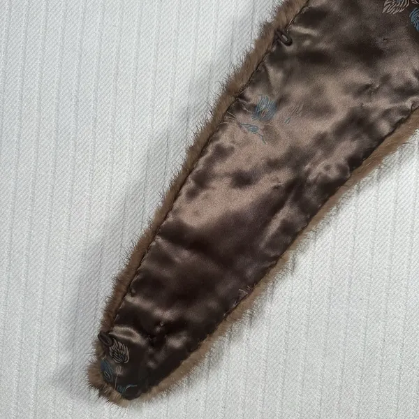 Vintage Brown Fur Stole Shawl Wrap Scarf Satin Lined Formal - Image 16