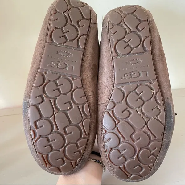 UGG Suede Shearling Moccasin Slippers Dark Brown size 8 - Image 13