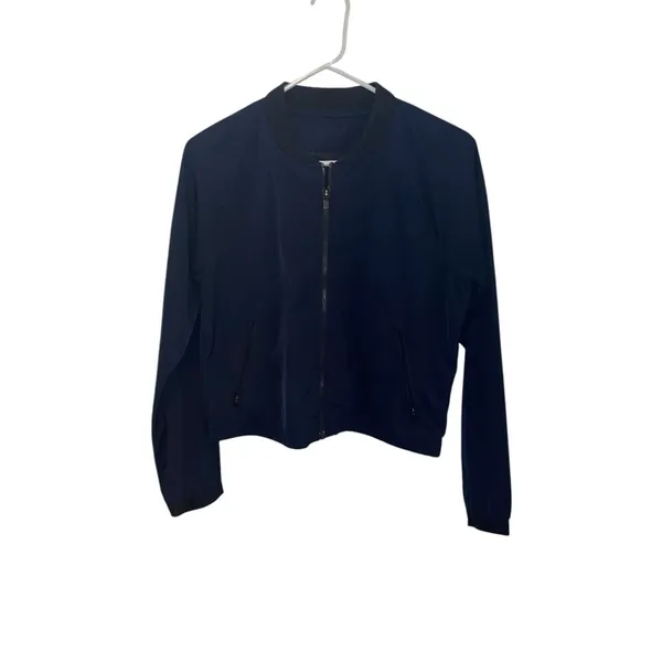 Athleta Activewear lightweight blue Black Bomber Jacket zip dri fit Athleisure - Image 2