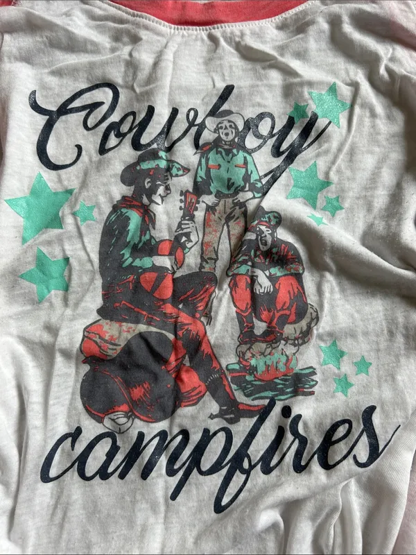 Ariat Cowboy Campfires Raglan Tee - White & Coral - Image 3