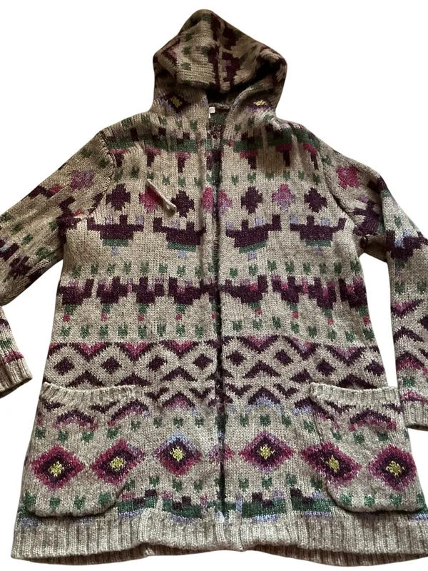 J.Jill Lenox hooded cardigan sweater geometric fair isle relaxed front pockets - Image 5