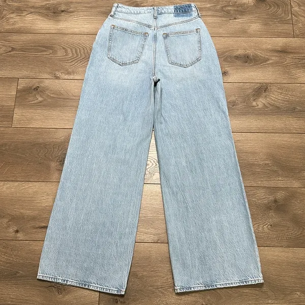 Abercrombie & Fitch Wide Leg High Rise Curve Love Blue Jeans Size 24 - Image 6