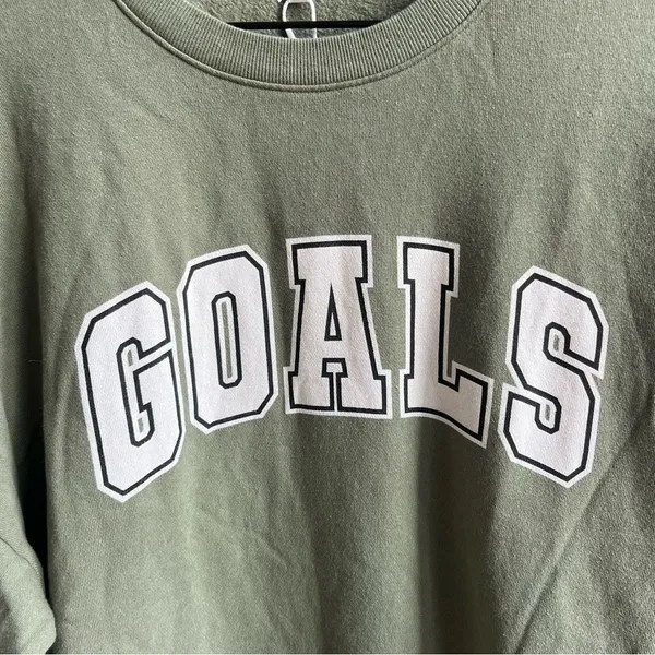 Z Supply NWT Olive Green 'GOALS' Oversized Crewneck Sweatshirt Size Medium - Image 7