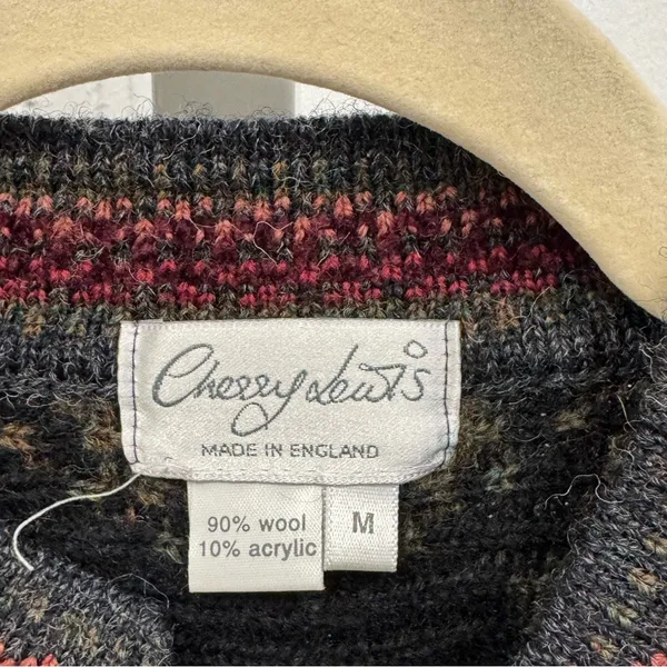 Vintage Cherry Lewis England Wool Jacquard Heritage Cardigan Sweater‎ Olive Med - Image 7