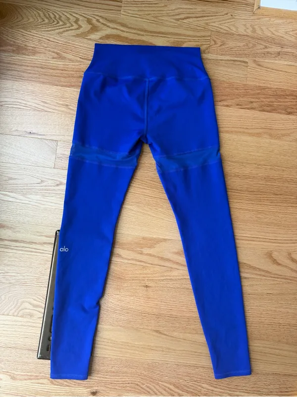 Alo Yoga Vintage Cobalt Blue Mesh Panel High Waist Leggings Size Medium - Image 7