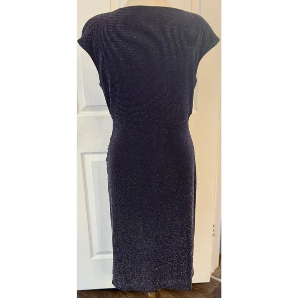 Lauren‎ Ralph Lauren Cocktail Dress Sz 10 Navy Metallic Ruched Wedding Holiday - Image 2