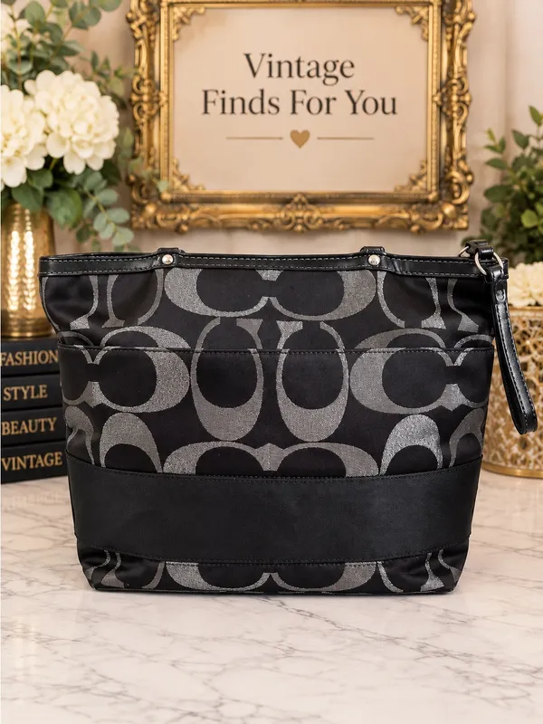 Coach Signature Black & Silver Jacquard Tote Bag – Style F20429 - Image 3