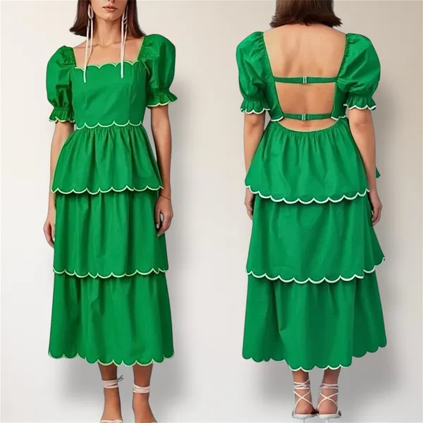 Anthropologie English Factory Green Tiered Maxi Dress Puff Sleeve Autumn Wedding - Image 2