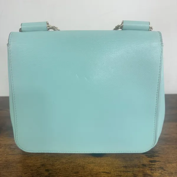 Chloé Elsie Shoulder Bag Small Turquoise Leather Chain Strap Rhinestone Gold - Image 12