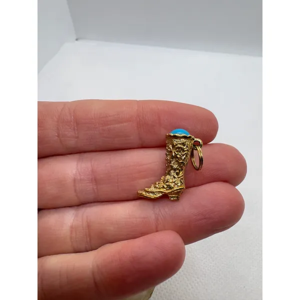 Vintage Avon Gold Tone Victorian High Button Boot Charm Turquoise Cabochon - Image 5