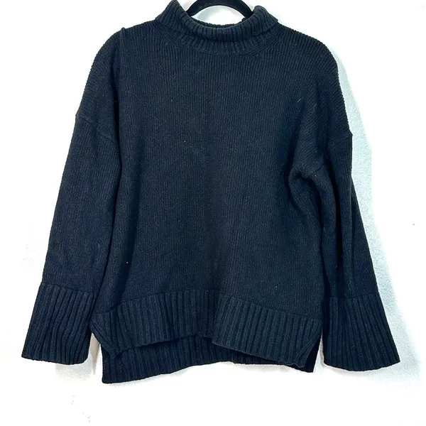 S Sweater Knit Pullover Oversized Wool Blend Funnel Mock Neck Y2K 2000's Black - Image 2