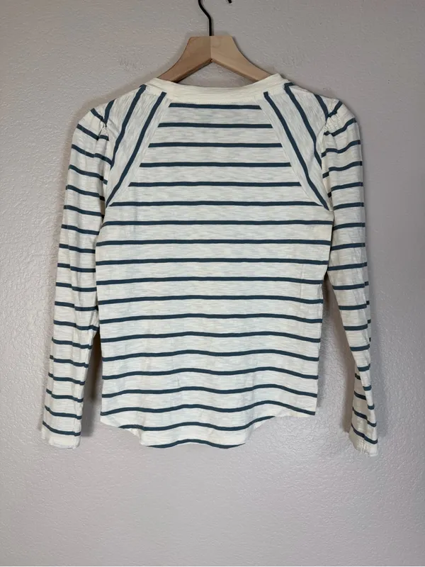 Veronica Beard Mason Baseball Tee Striped Ecru Slate XS $178 - Image 3