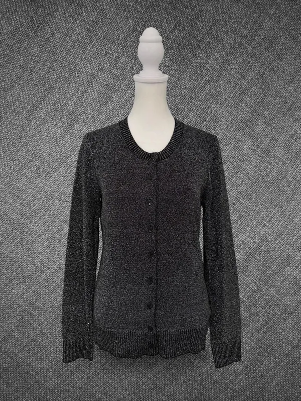 Gap Black Silver Metallic Sparkle Button Front Cardigan - Image 3