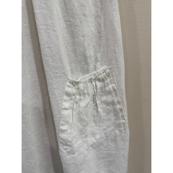 N Willow White 100% Linen Milkmaid Mini Dress Smocked Drawstring Pockets Sz S/M - Image 4