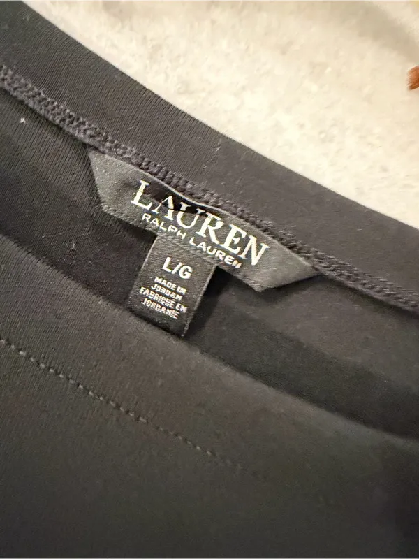 NWOT LRL Ralph Lauren Size L Black Top Cuffed Short Sleeve Stretch Classic Logo - Image 7