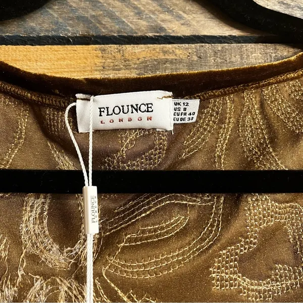 Flounce Gold Velvet Sequin Mini Dress Size 8‎ - Image 8