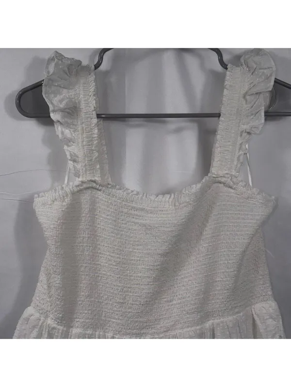 J. Crew Women’s White Smocked Tiered Midi Dress Size Medium - Image 2