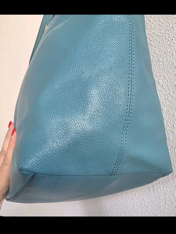 Vintage Coach Street Leather Tote Purse Handbag Shoulder Bag Gold Blue Zip Top - Image 6
