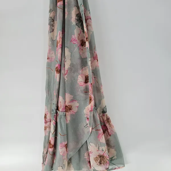 Express Wrap Dress Womens S/M Green Floral Watercolor Sheer Tiered Long Maxi - Image 13