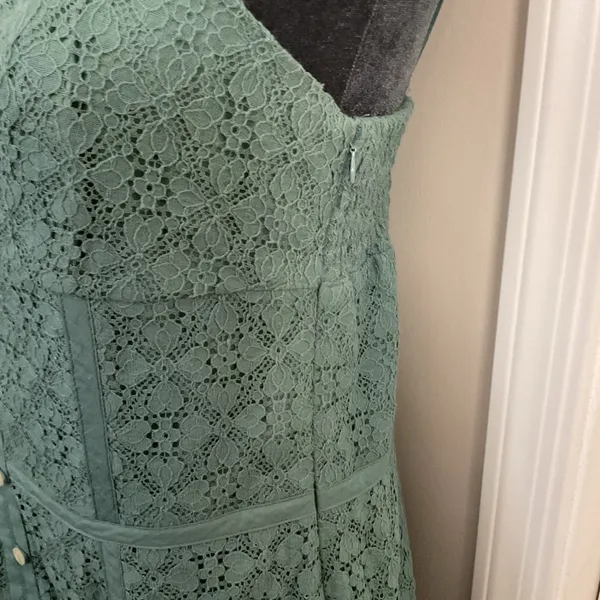 NWT BCBGMAXAZRIA Green Lace Strapless Sheath Dress 12 L Sweetheart Midi Cocktail - Image 5