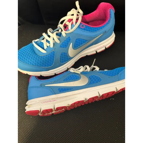 Nike Lunarlon‎ Running Shoes Blue Silver Hot Pink White 488164-400 Womens Sz 9 - Image 7