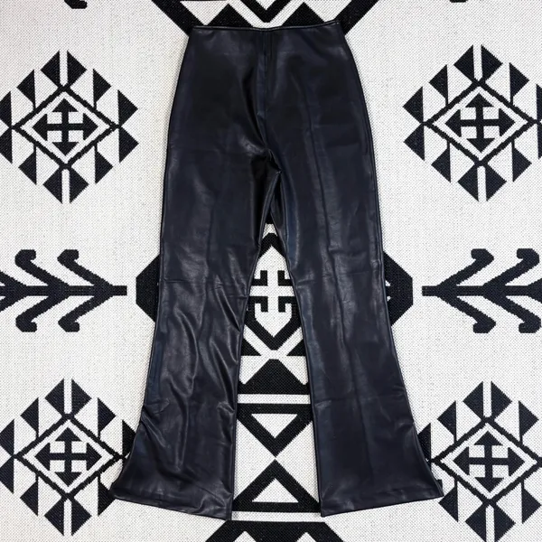 Abercrombie & Fitch Split Hem Vegan Leather Slim Flare Pant in Black Medium - Image 12