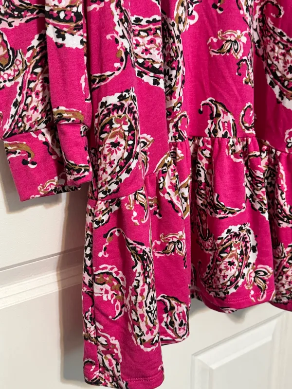 Crown & Ivy Pink Paisley Printed Prairie Ruffle Hem Long Sleeve Mini Dress Sz XL - Image 3