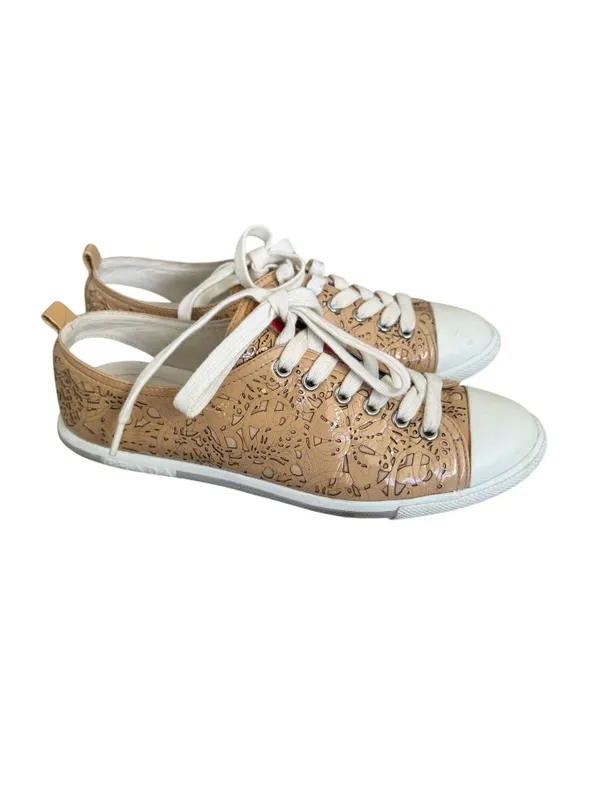 PRADA Tan Patent Leather Laser Cut Sneakers Size 37 / US 7 - Image 5