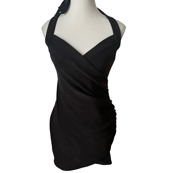 Hello‎ Molly Noticed Dress Black Halter Neck Ruched Mini Dress Womens Size 8 L - Image 2
