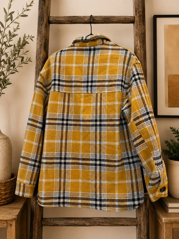 Bershka Mustard Plaid Oversized Overshirt Jacket XS/S - Image 3