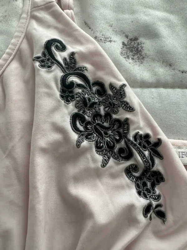 Pink Embroidered Babydoll Boho Pajama Top, size M - Image 4