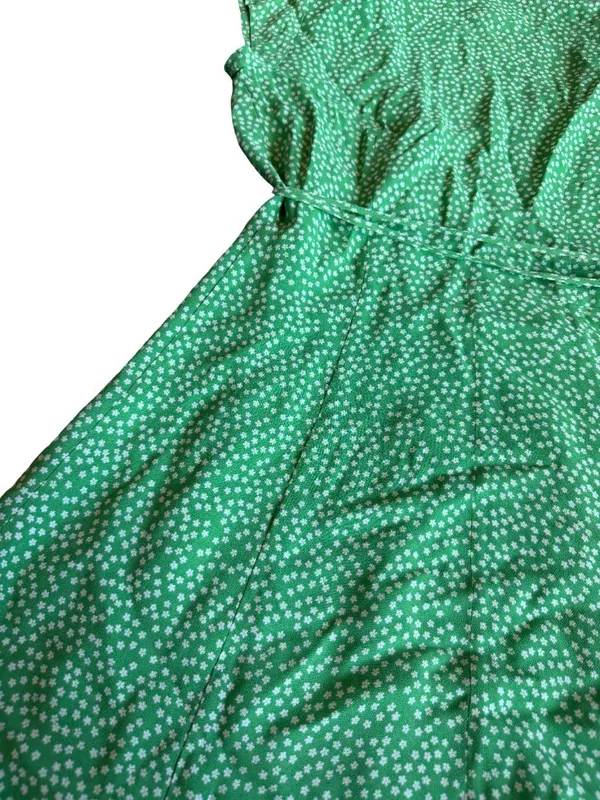 Reformation Dawn Mini Wrap Dress Green Floral Print Flowy Girly Party Size Small - Image 12