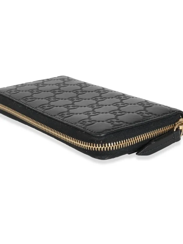 Gucci Black Embossed GG Zip Wallet with Gold Hardware - Image 6