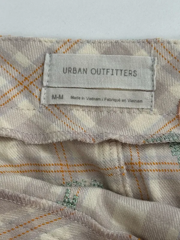 Urban Outfitters Peach Wrap Skirt Embroidered Plaid Pleated Mini M - Image 4