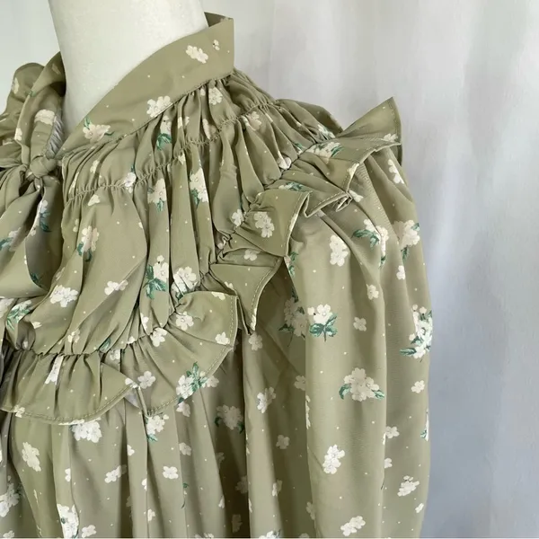 We Wore What New Floral Tie Neck Long Sleeve High Low Dress Green Size Small - Image 10